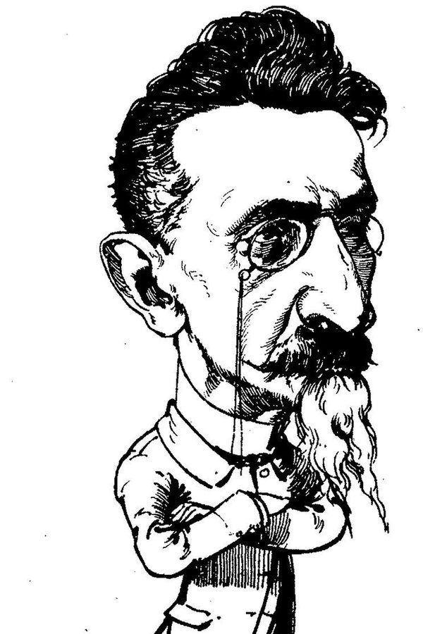 Ramón Cilla, caricatura de José María de Pereda, Madrid Cómico, 1883